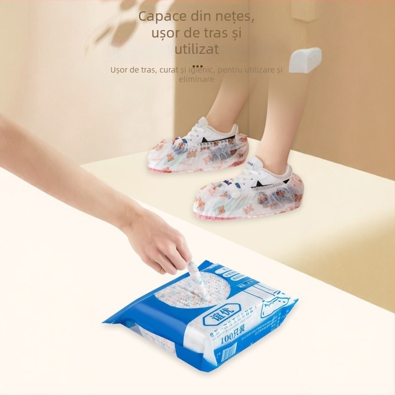 Capace de încălțăminte de unică folosință din țesătură nețesută, groase, cu imprimeu desen animat, pentru interior, 100 bucăți într-o cutie