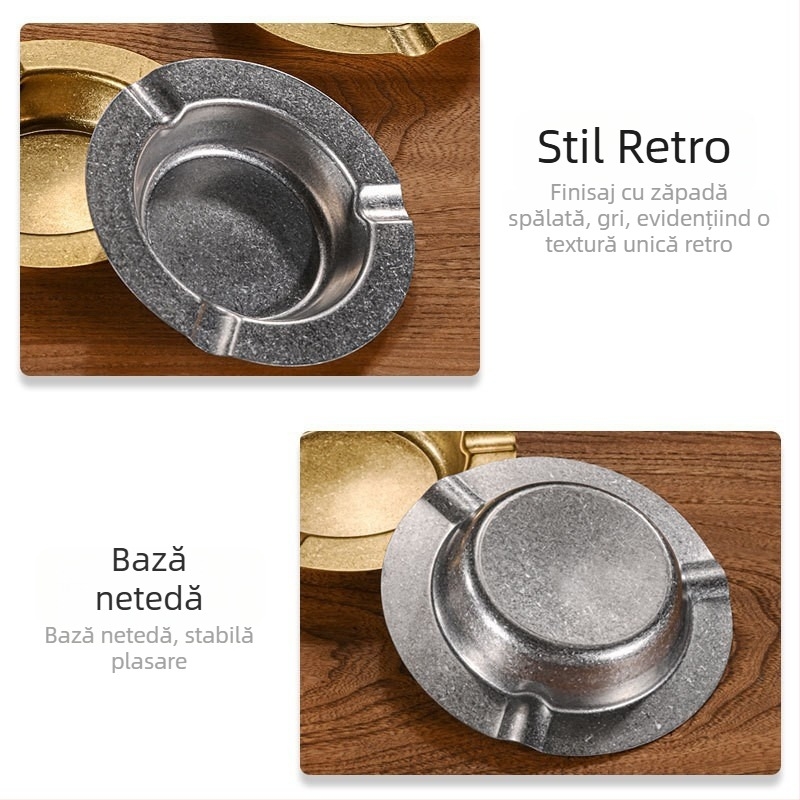 Cenușar pentru țigări din oțel inoxidabil, design retro nostalgic pentru utilizare acasă și în exterior, reutilizabil, imprimare de logo disponibilă