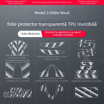 Film protector TPU pentru coloana centrală Tesla Model 3 – protecție împotriva zgârieturilor pentru butoanele de pe volan, butonul de ușă, panoul de control central și panoul de comutatoare ale geamurilor