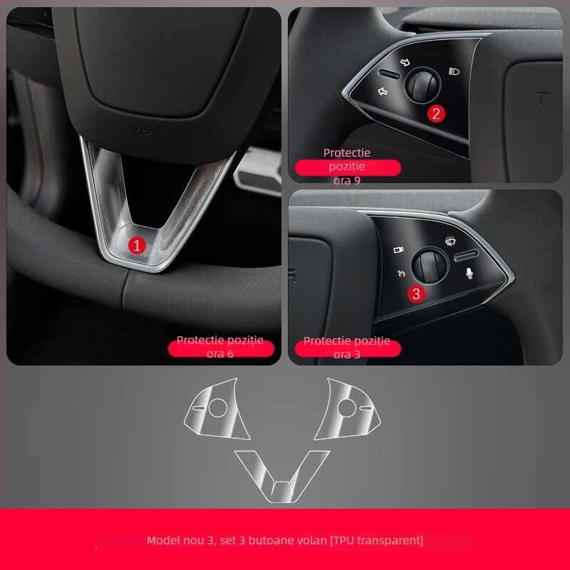 Film protector TPU pentru coloana centrală Tesla Model 3 – protecție împotriva zgârieturilor pentru butoanele de pe volan, butonul de ușă, panoul de control central și panoul de comutatoare ale geamurilor