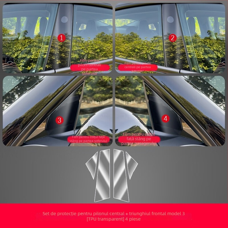 Film protector TPU pentru coloana centrală Tesla Model 3 – protecție împotriva zgârieturilor pentru butoanele de pe volan, butonul de ușă, panoul de control central și panoul de comutatoare ale geamurilor