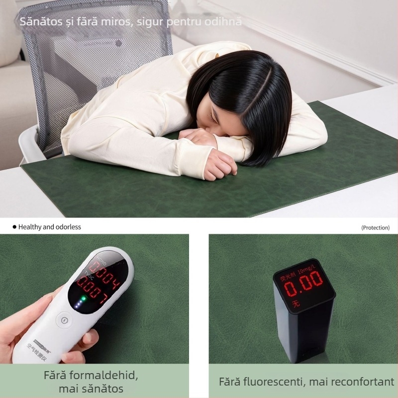 Padă de birou din piele, margine îndoită pentru încheietură, suport pentru cot, antiderapant, cusături