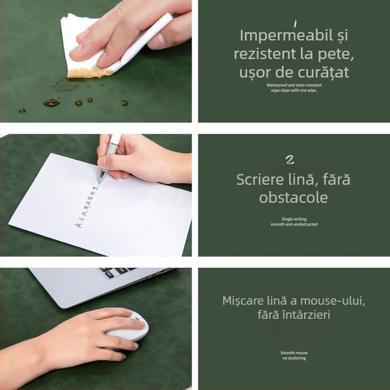 Padă de birou din piele, margine îndoită pentru încheietură, suport pentru cot, antiderapant, cusături