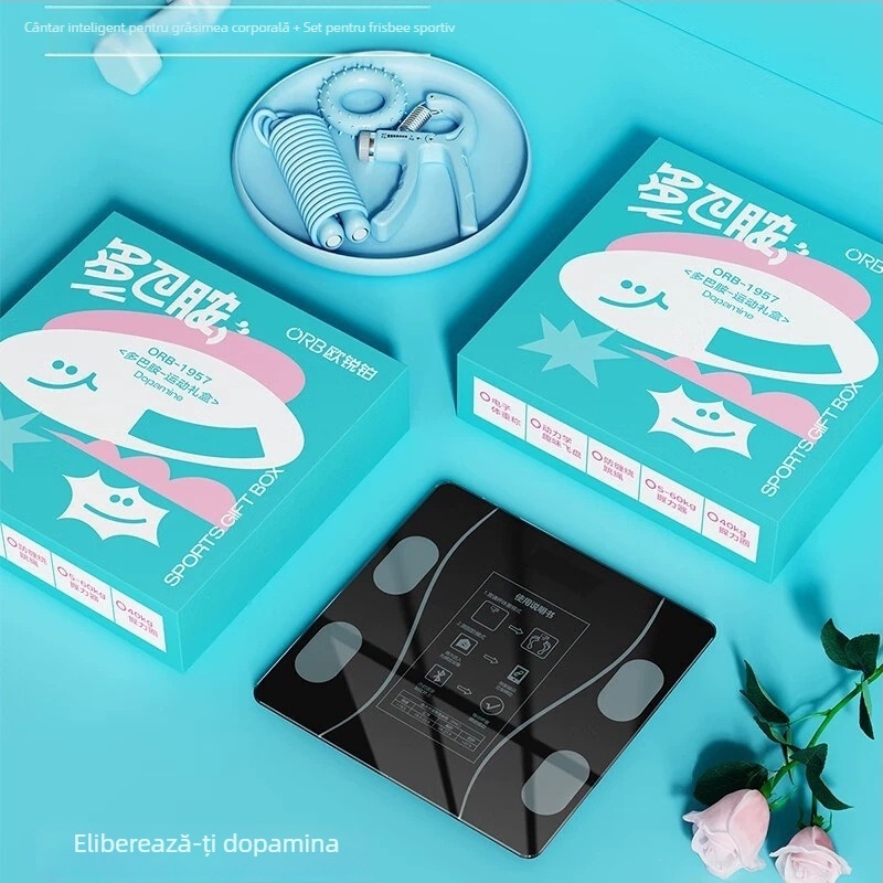 Orbital Dopamine set sportiv cadou cu set frisbee Orb-1957 și cântar electronic Orb-1955, afișaj LED de 3 inch, capacitate 180 kg, alimentare USB, senzor cu 4 puncte, operare prin atingere
