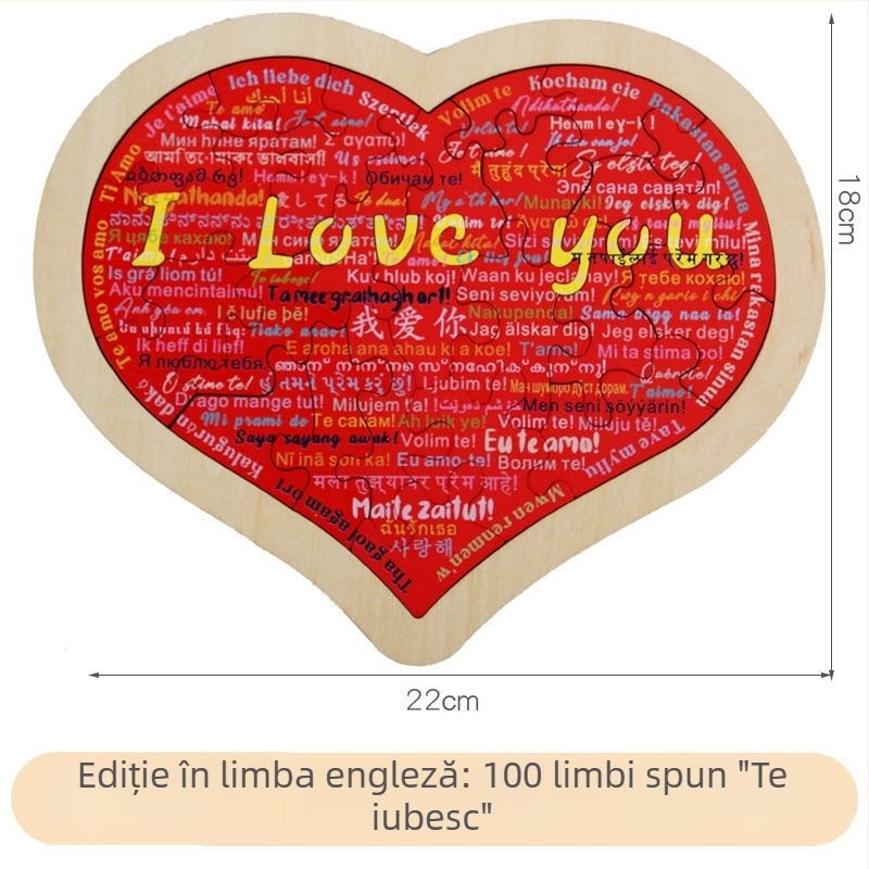 Puzzle din lemn în formă de inimă pentru copii, puzzle plat, 4–6 ani, personalizare logo OEM, etichetă privată licențiată