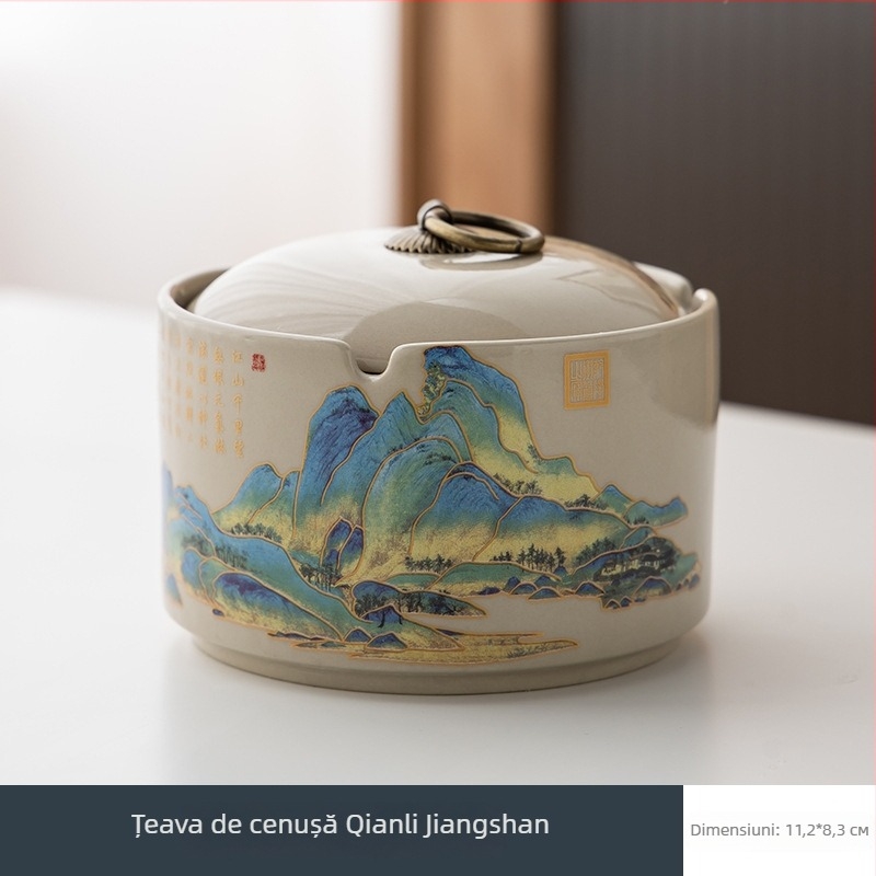 Scrumieră ceramică cu capac — brand Lijiang, stil chinezesc, logo imprimat, personalizare disponibilă
