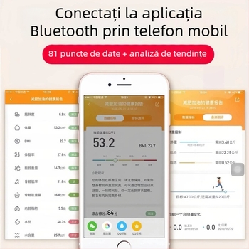 Cântar pentru compoziția corpului cu Bluetooth, încărcare USB, pentru uz casnic, măsoară grăsimea corporală, design simplu, model ZC26