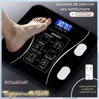 Cântar pentru compoziția corpului cu Bluetooth, încărcare USB, pentru uz casnic, măsoară grăsimea corporală, design simplu, model ZC26