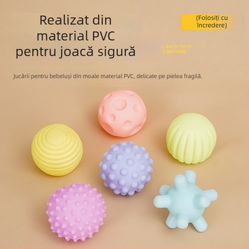Jucărie de baie pentru bebeluți — minge moale din vinil pentru prindere, percepție tactilă, dezvoltă vederea și auzul (Material: vinil; Vârsta: 3–6 ani)