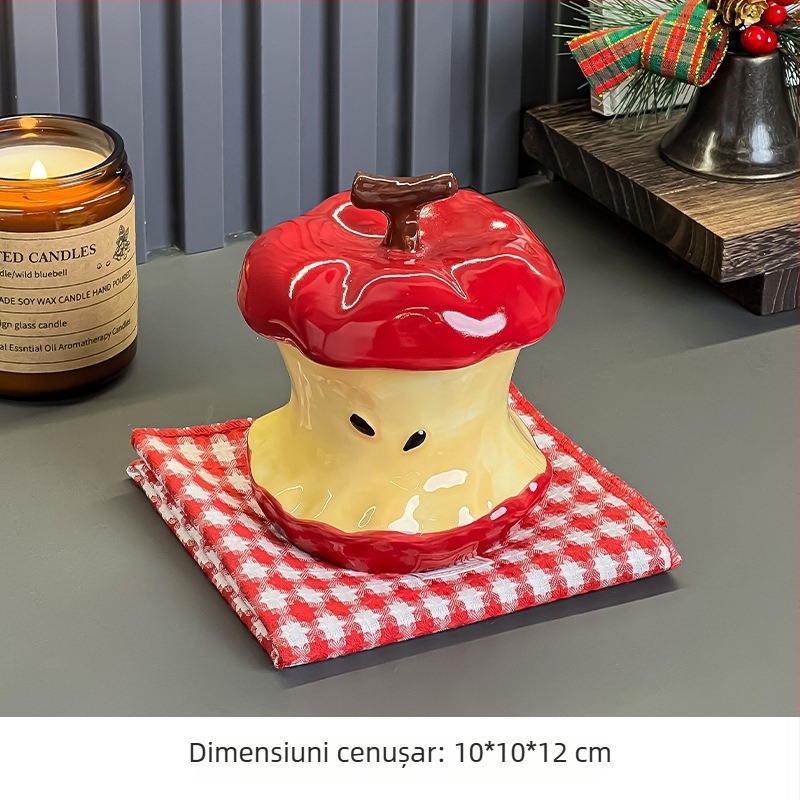 Cenușar ceramic în formă de măr cu capac, reutilizabil, accesorii decorative pentru living și birou