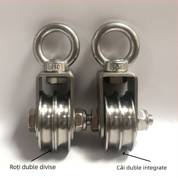 Scriplă din oțel inoxidabil pentru suspensie, cu două roți și două caneluri pentru ridicare – fixă, funcționare silențioasă, personalizată după desene