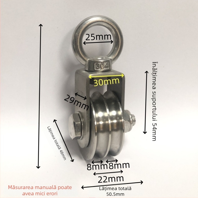 Scriplă din oțel inoxidabil pentru suspensie, cu două roți și două caneluri pentru ridicare – fixă, funcționare silențioasă, personalizată după desene
