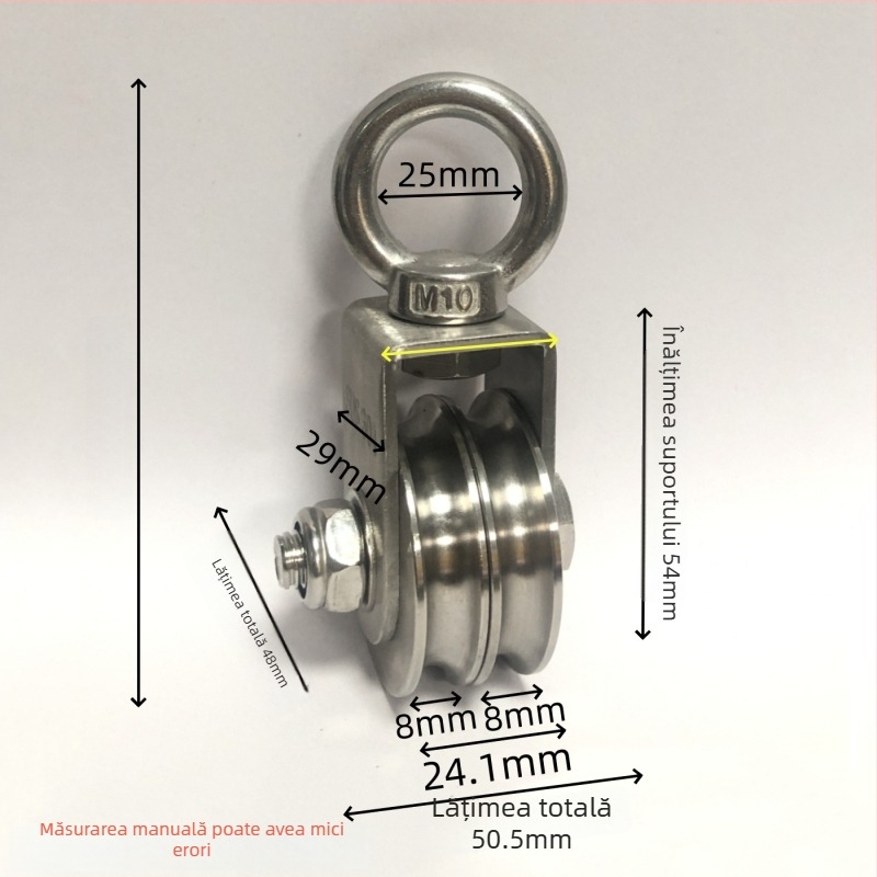 Scriplă din oțel inoxidabil pentru suspensie, cu două roți și două caneluri pentru ridicare – fixă, funcționare silențioasă, personalizată după desene