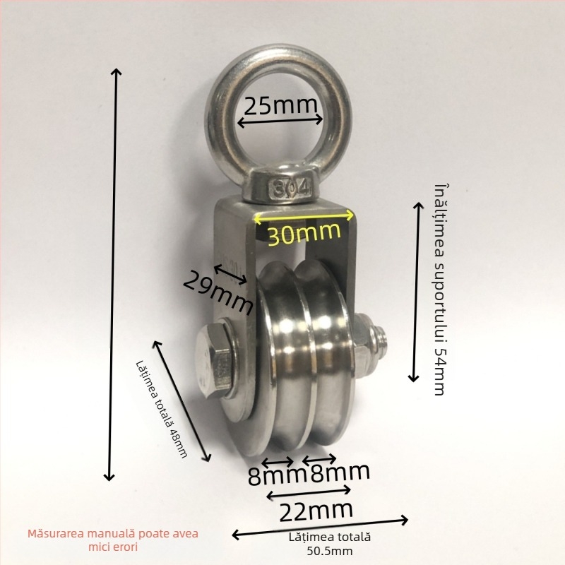 Scriplă din oțel inoxidabil pentru suspensie, cu două roți și două caneluri pentru ridicare – fixă, funcționare silențioasă, personalizată după desene