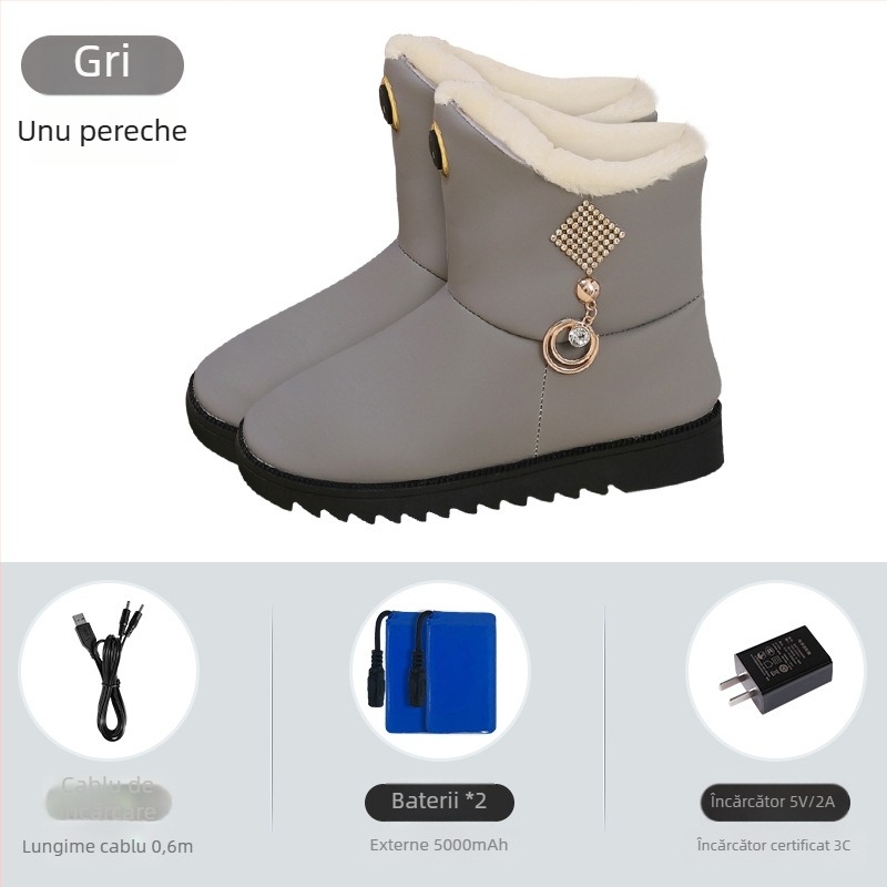 Papuci încălziți USB pentru femei, PU suprafață, talpă din cauciuc