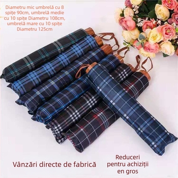 Umbrelă pliabilă în carouri, cadru întărit, protecție UV, poliester 190T, deschidere/închidere manuală