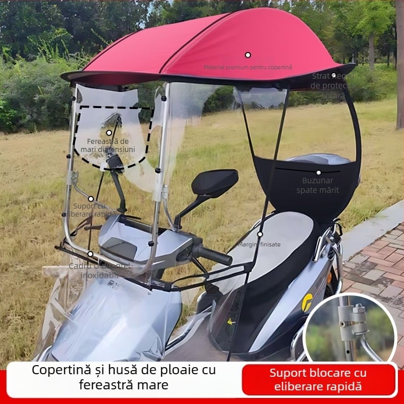 Canopie impermeabilă pentru vehicule electrice, protecție/umbrelă pentru E-bike și motocicletă, rezistență la ploaie și vânt