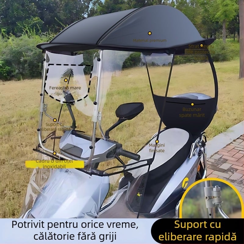 Canopie impermeabilă pentru vehicule electrice, protecție/umbrelă pentru E-bike și motocicletă, rezistență la ploaie și vânt