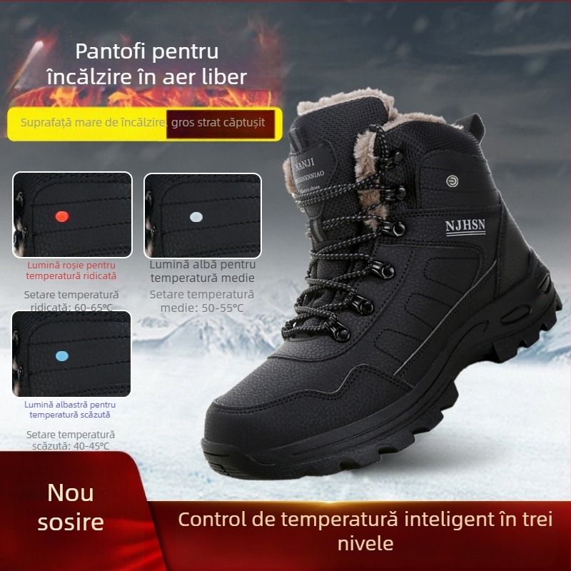 Papuci încălziți cu alimentare USB, încălzire reîncărcabilă, partea superioară din piele sintetică, talpă din cauciuc
