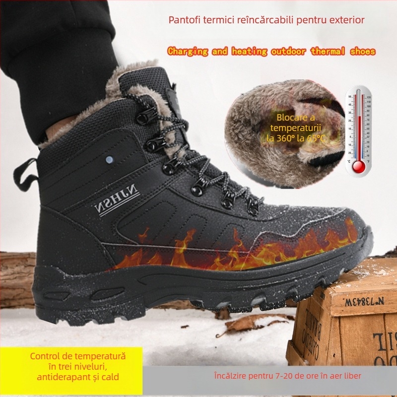 Papuci încălziți cu alimentare USB, încălzire reîncărcabilă, partea superioară din piele sintetică, talpă din cauciuc