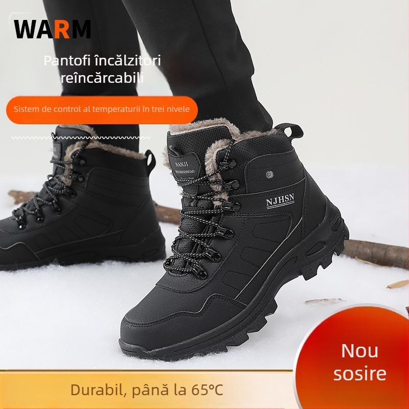 Papuci încălziți cu alimentare USB, încălzire reîncărcabilă, partea superioară din piele sintetică, talpă din cauciuc