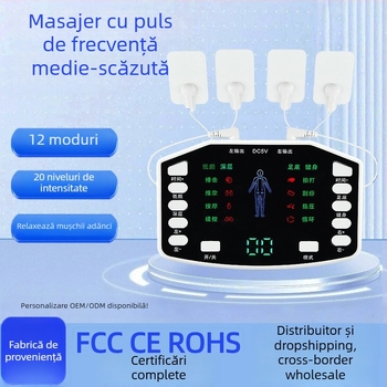 Patch de masaj multifuncțional pentru gât, spate și talie — masaj EMS cu vibrații, 4 electrozi, alimentare USB, mai multe moduri (Model 039)