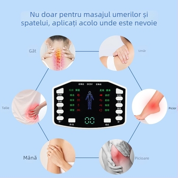 Patch de masaj multifuncțional pentru gât, spate și talie — masaj EMS cu vibrații, 4 electrozi, alimentare USB, mai multe moduri (Model 039)