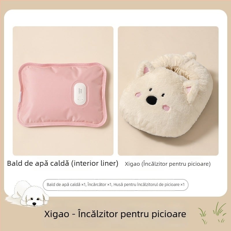 Yi Han papuci încălziți USB, suprafață din catifea moale, unisex, talpă din plastic, stil desen animat