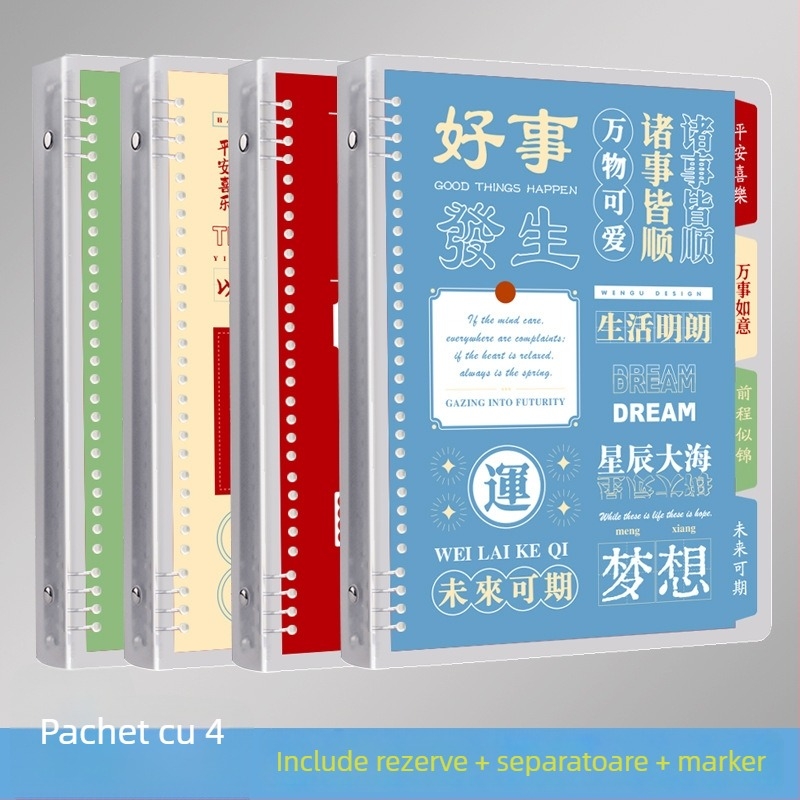 Jurnal cu foi detașabile: pagini cu grilă, liniate și goale, copertă transparentă, model 0325, 60 de foi