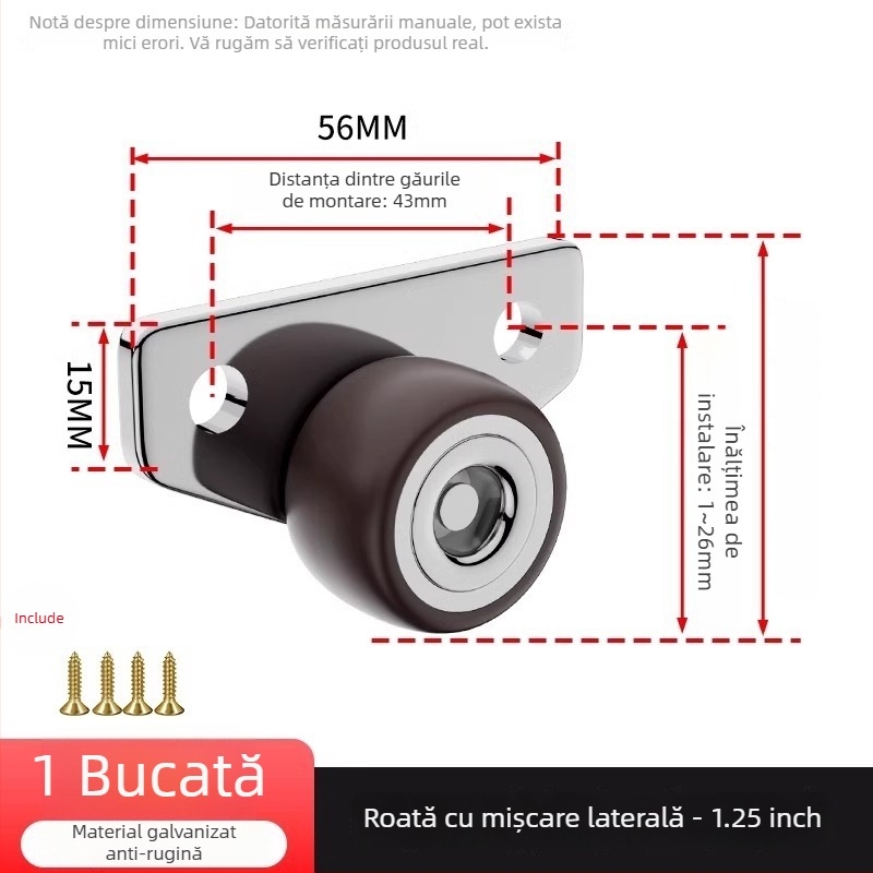 Roată pentru mobilier cu direcționare, cauciuc silențios pentru șine; Brand The First Force; Material Regular; Stil Modern și minimalist