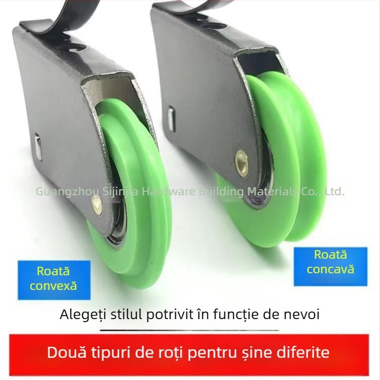 Ruloul ușii glisante cu rolă excentrică — carcasă metalică cu finisaj pulbere, anticoroziune, rază a canalului pentru frânghie 20 mm, sarcină maximă 50 kg