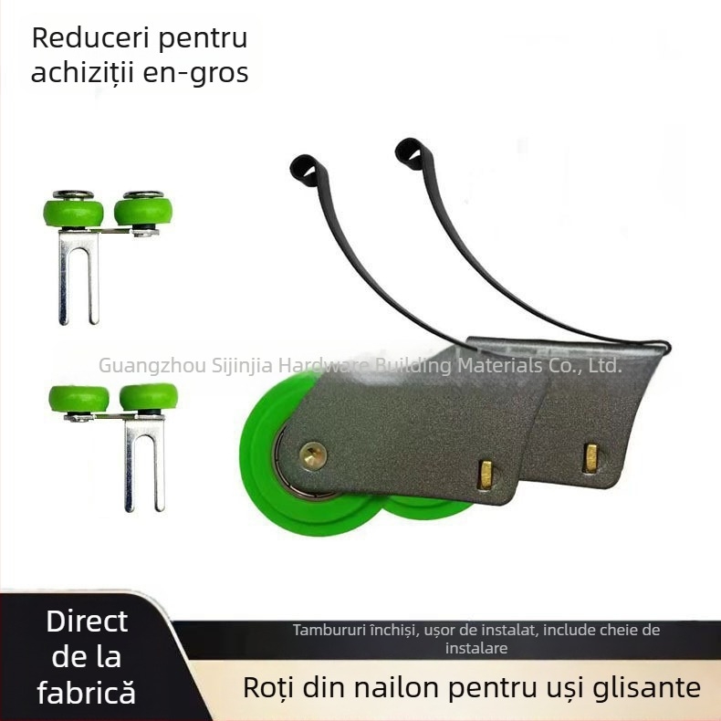 Ruloul ușii glisante cu rolă excentrică — carcasă metalică cu finisaj pulbere, anticoroziune, rază a canalului pentru frânghie 20 mm, sarcină maximă 50 kg