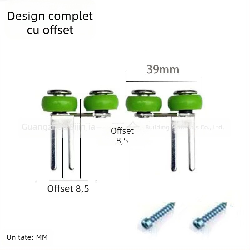 Ruloul ușii glisante cu rolă excentrică — carcasă metalică cu finisaj pulbere, anticoroziune, rază a canalului pentru frânghie 20 mm, sarcină maximă 50 kg