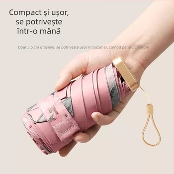 Umbrelă cu pictură în ulei, umbrelă capsulă pentru soare și ploaie, ramă din fier cu 6 brațe, UPF 50+, deschidere/închidere manuală