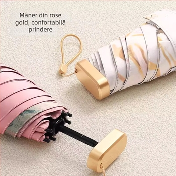 Umbrelă cu pictură în ulei, umbrelă capsulă pentru soare și ploaie, ramă din fier cu 6 brațe, UPF 50+, deschidere/închidere manuală