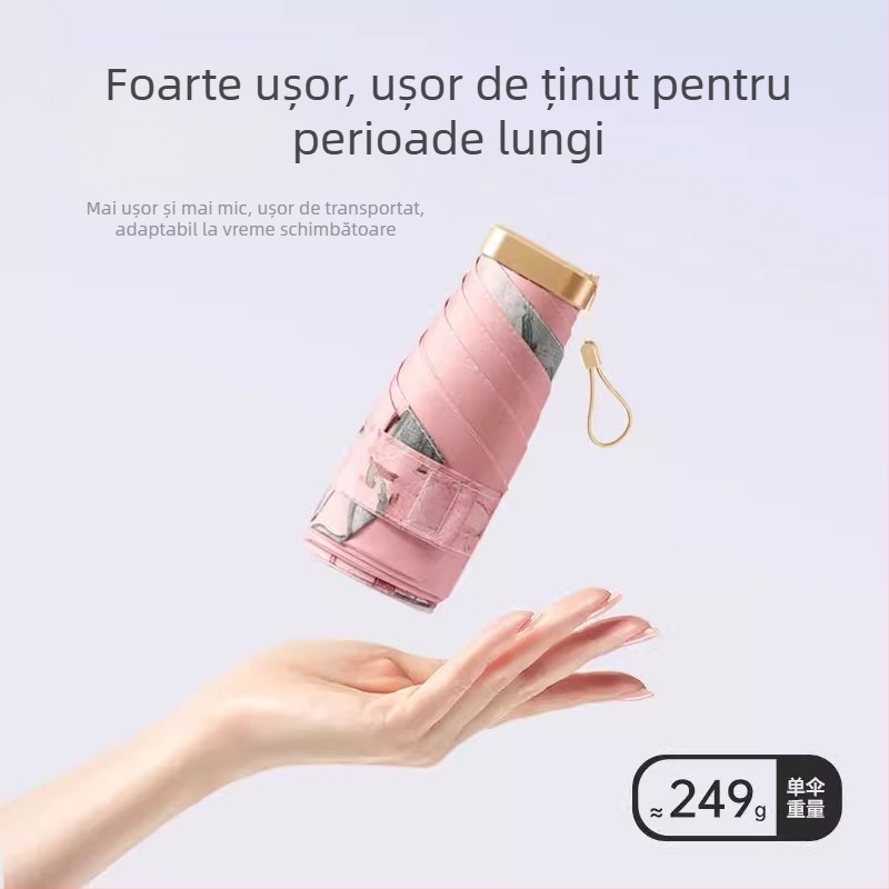 Umbrelă cu pictură în ulei, umbrelă capsulă pentru soare și ploaie, ramă din fier cu 6 brațe, UPF 50+, deschidere/închidere manuală