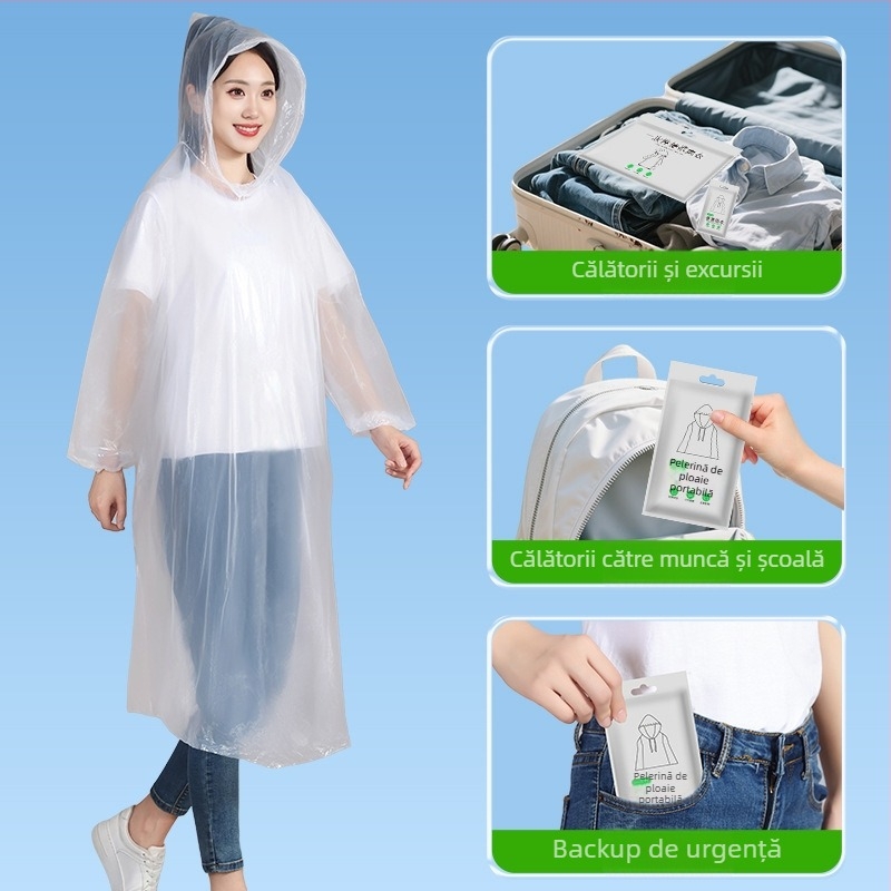 Poncho de ploaie din TPU, o singură folosință, pentru adulți, gros, lung, acoperire completă pentru călătorii și rafting