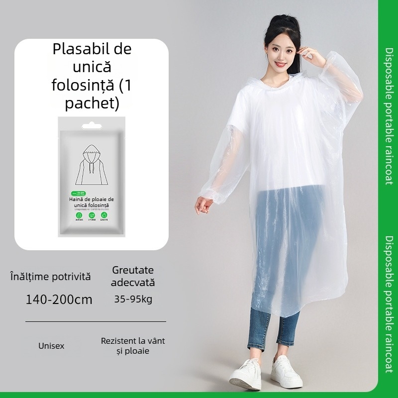 Poncho de ploaie din TPU, o singură folosință, pentru adulți, gros, lung, acoperire completă pentru călătorii și rafting