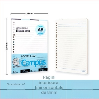 Kokuyo refill pentru caiet cu foi detașabile, 100 de coli, 26 de găuri, cod produs Ltao 680255259331