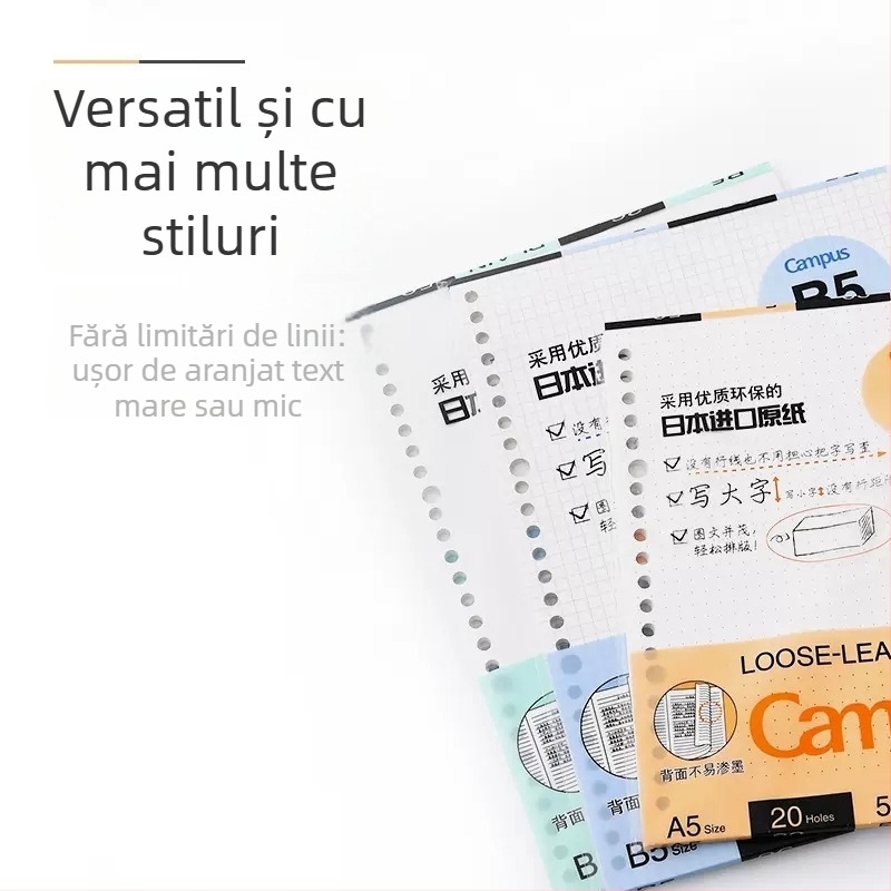 Kokuyo refill pentru caiet cu foi detașabile, 100 de coli, 26 de găuri, cod produs Ltao 680255259331
