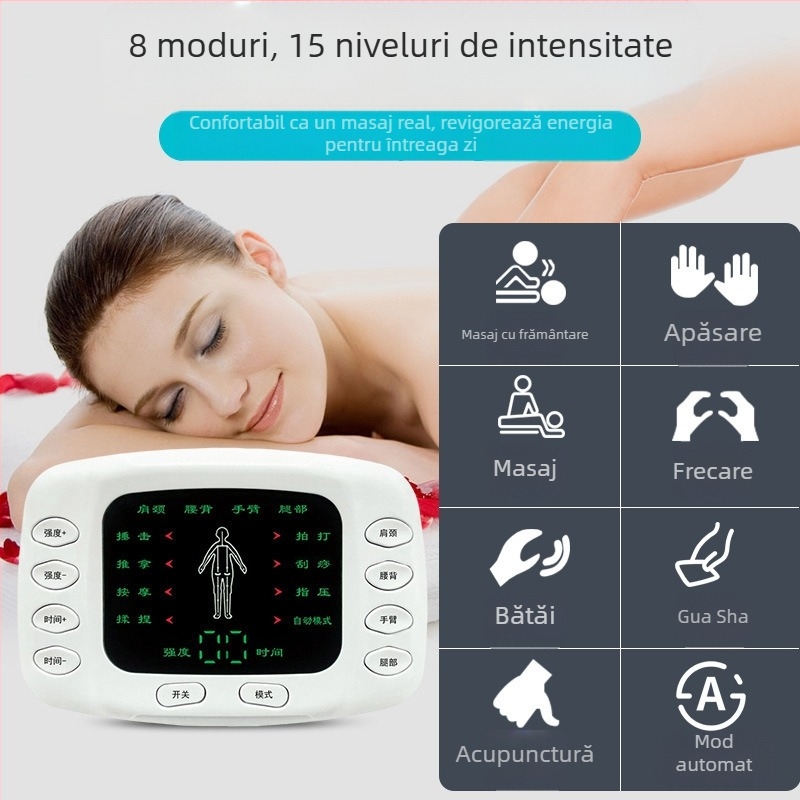 Masaj meridian cu două ieșiri, ecran, alimentare USB, pentru talie, șolduri, picioare, spate și tălpi, model XTK-018