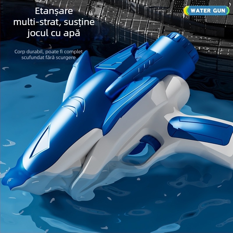 Pușcă electrică impermeabilă cu lumini, jucărie pentru copii 4–6 ani, din plastic, pentru joacă în apă în aer liber