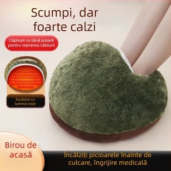 Papuci din bumbac încălziți electric, cu acoperire completă a călcâiului și căptușeală pufoasă pentru căldură de iarnă