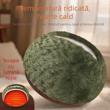 Papuci din bumbac încălziți electric, cu acoperire completă a călcâiului și căptușeală pufoasă pentru căldură de iarnă