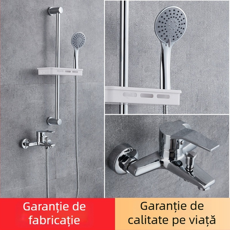 Set de duș pentru uz casnic, duș de mână, amestec triplu, montaj pe perete, corp din cupru, supapă cu disc ceramic