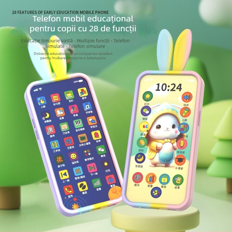 Telefon educațional pentru copii 4–6 ani – Telefon interactiv cu ecran tactil pentru învățare, baterie Li-ion reîncărcabilă, mesaje muzicale și jocuri părinte-copil