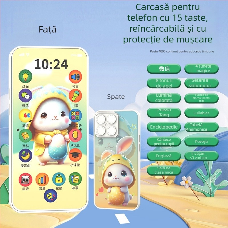 Telefon educațional pentru copii 4–6 ani – Telefon interactiv cu ecran tactil pentru învățare, baterie Li-ion reîncărcabilă, mesaje muzicale și jocuri părinte-copil