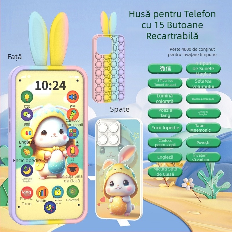 Telefon educațional pentru copii 4–6 ani – Telefon interactiv cu ecran tactil pentru învățare, baterie Li-ion reîncărcabilă, mesaje muzicale și jocuri părinte-copil