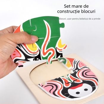 Puzzle din lemn cu schimbare a feței din Opera din Beijing, purtabil, pentru adulți și copii, DIY, vârsta 4–6 ani