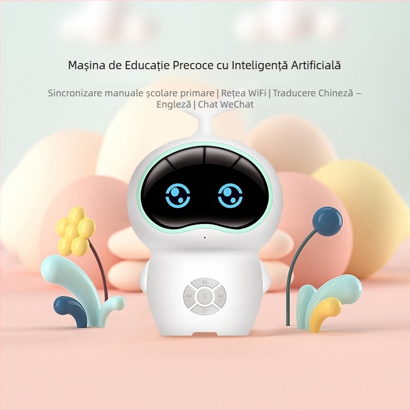 Robot educativ pentru copii – dispozitiv interactiv de învățare cu muzică/voce, aplicație mobilă, corp ABS, model M9, potrivit pentru copii 4–6 ani